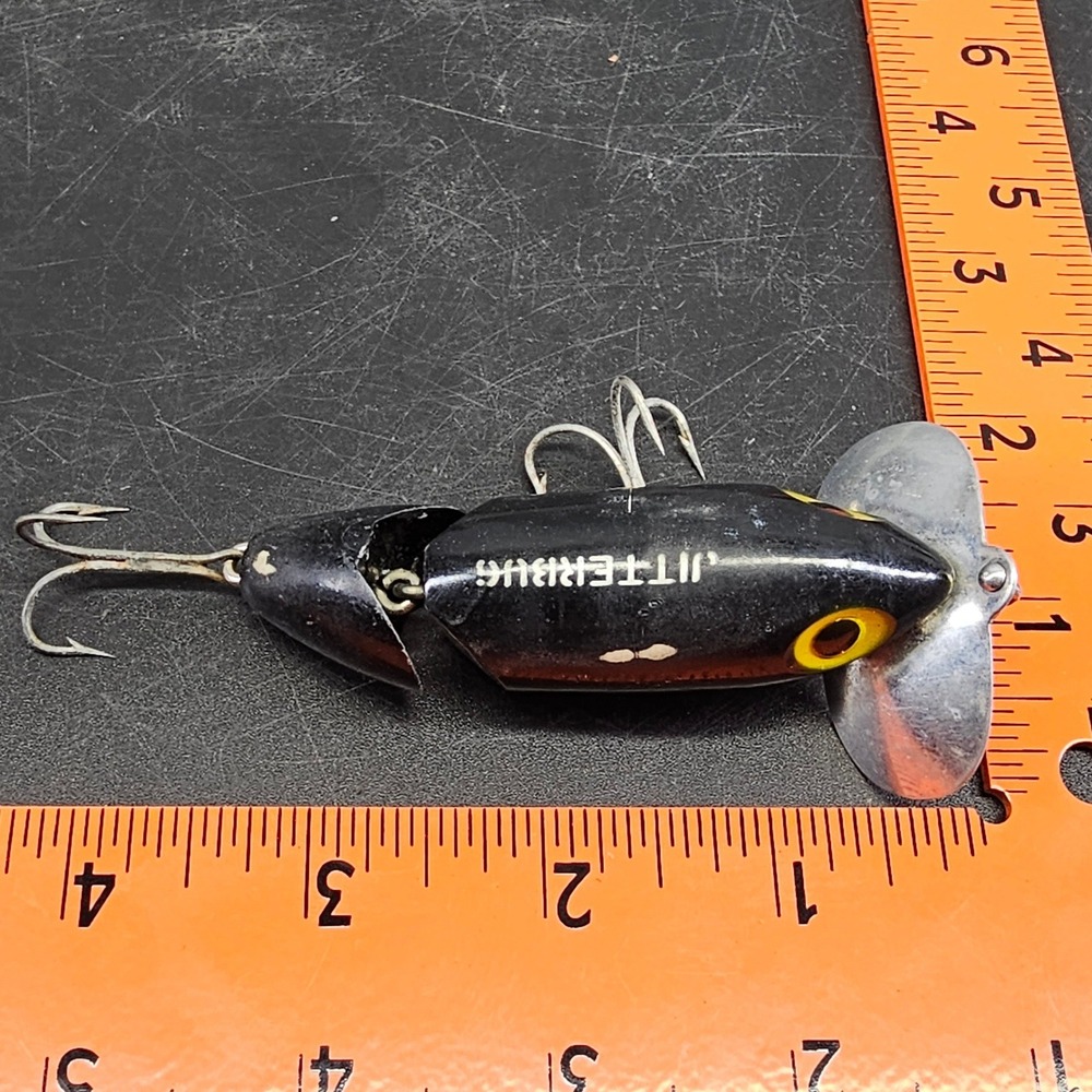 Fred Arbogast Jitterbug Jointed Fishing Lure Black Vintage Topwater 3.5 Inch
